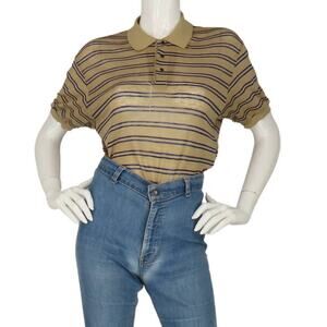 Vintage Blue Brown Stripe Sheer Polo Shirt